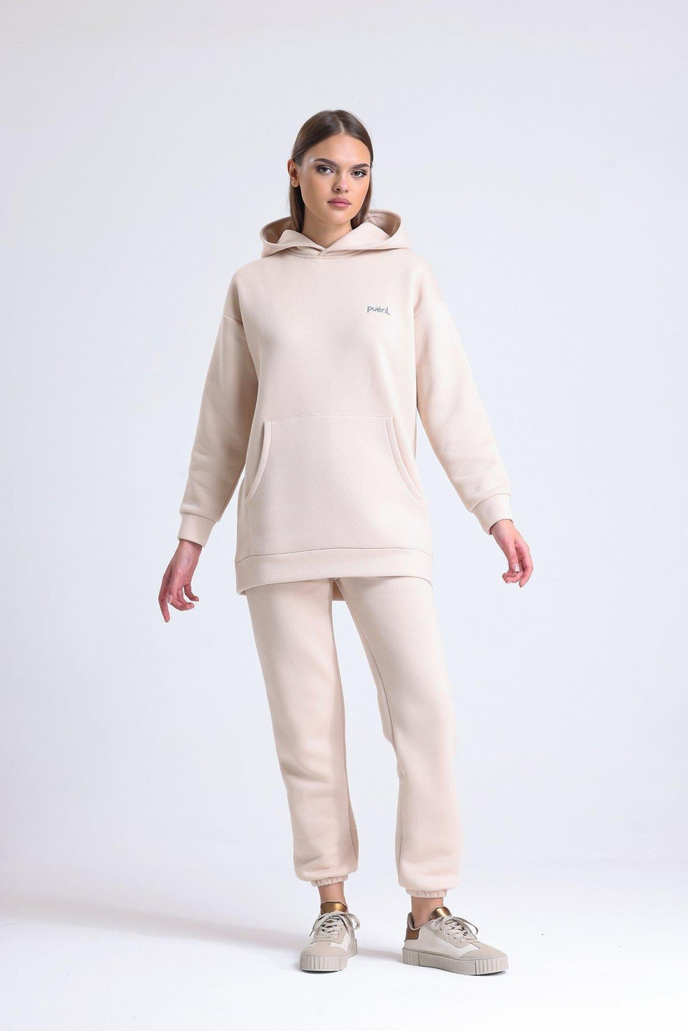 Hoodie Eşofman Takımı (Şardonlu)-Vanilya