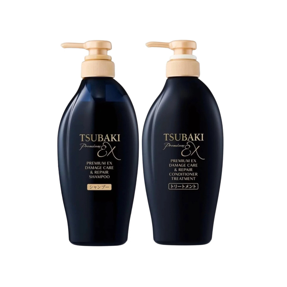 Tsubaki Premium EX Damage Care & Repair Shampoo & Conditioner Set (Shampoo 400 ml + Conditioner 400 ml) — Hasar Görmüş Saçlar İçin Onarıcı ve Bakım Seti