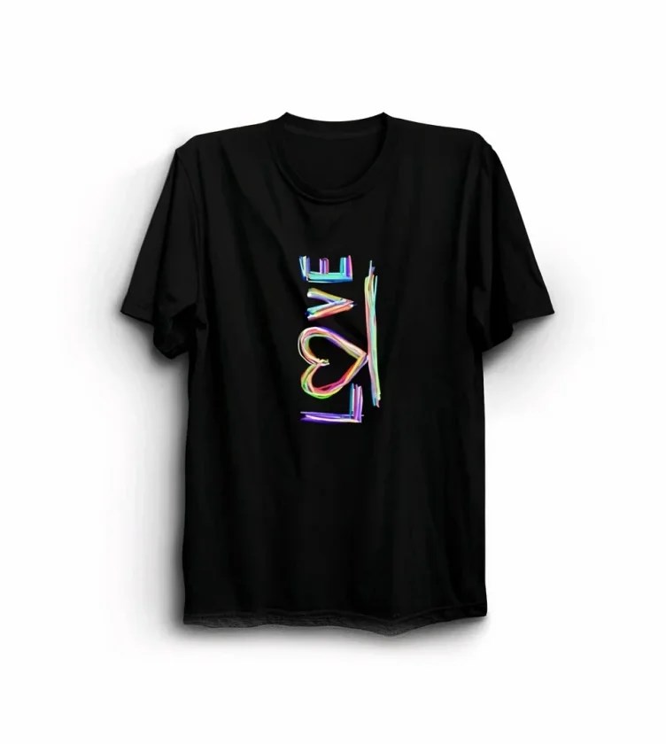14 Şubat Sevgililer Günü Love Baskılı Oversize Bisiklet Yaka T-shirt - Siyah