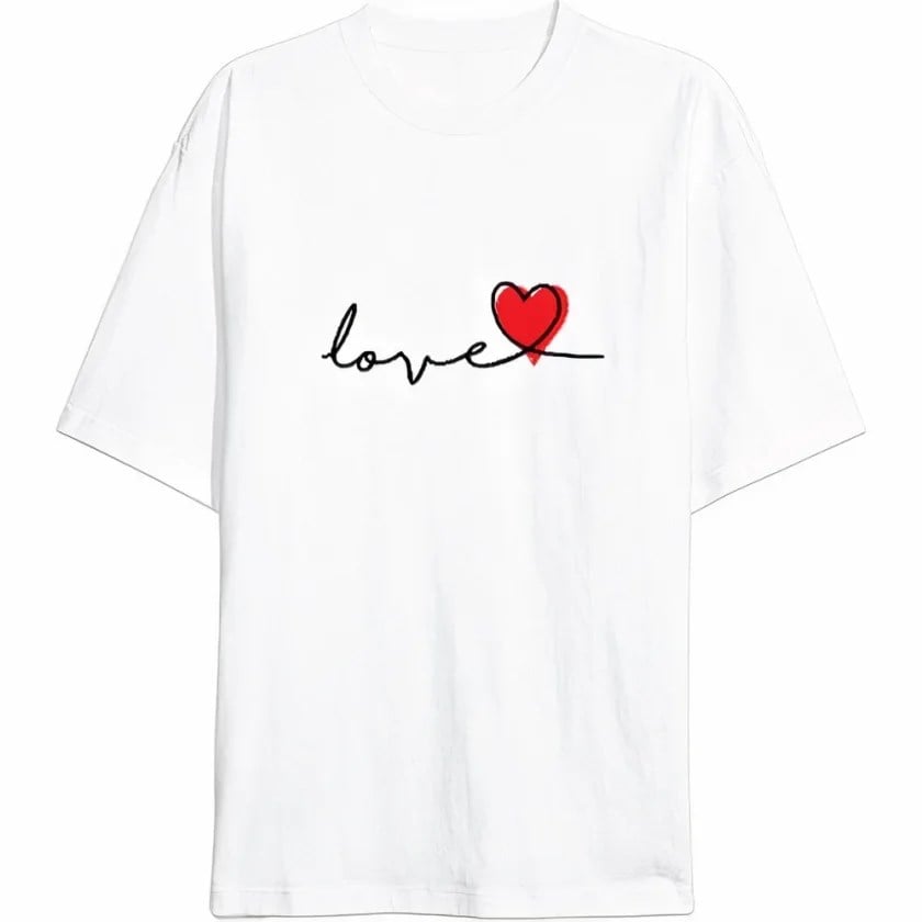 14 Şubat Tişört Sevgililer Günü İçin Özel Tasarım Love Baskılı T-shirt - Beyaz