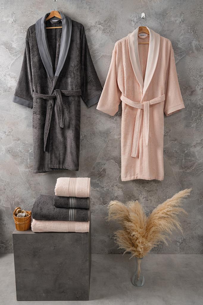 Altınbaşak Bambu Bornoz Seti Flame Gris Peach