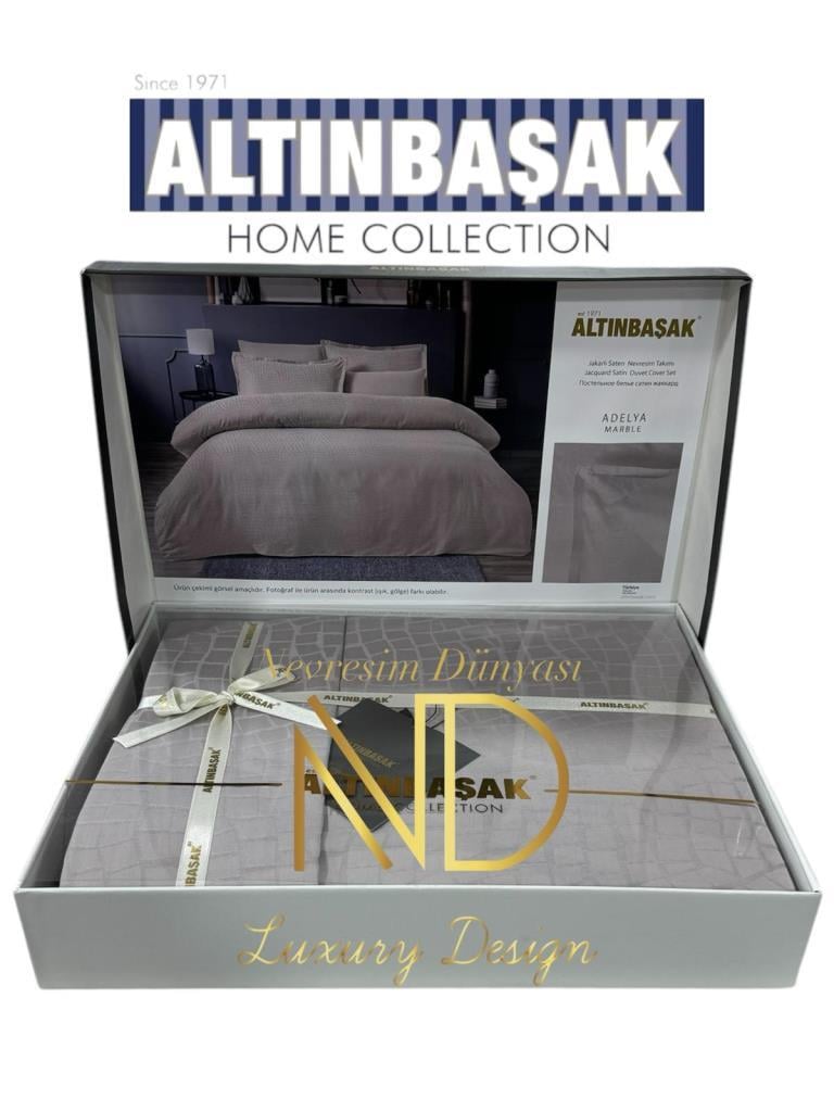 Altınbaşak Jakarlı Saten Çift Kişilik Nevresim Takımı Adelya Marble