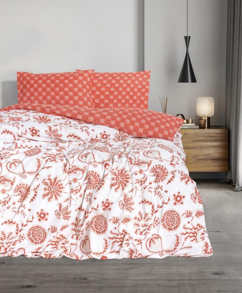 Cotton Box Flanel Nevresim Takımı Çift Kişilik Flowerland Kırmızı
