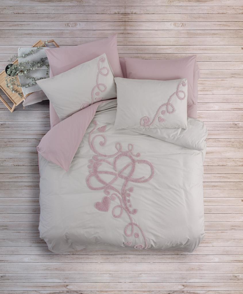 Cotton Box Puff Nakışlı Ranforce Çift Kişilik Anneler Günü Nevresim Takımı Bellini Pembe