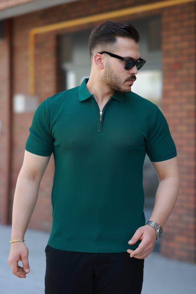 Erkek Fermuarlı Yakalı Kısa Kollu Tshirt