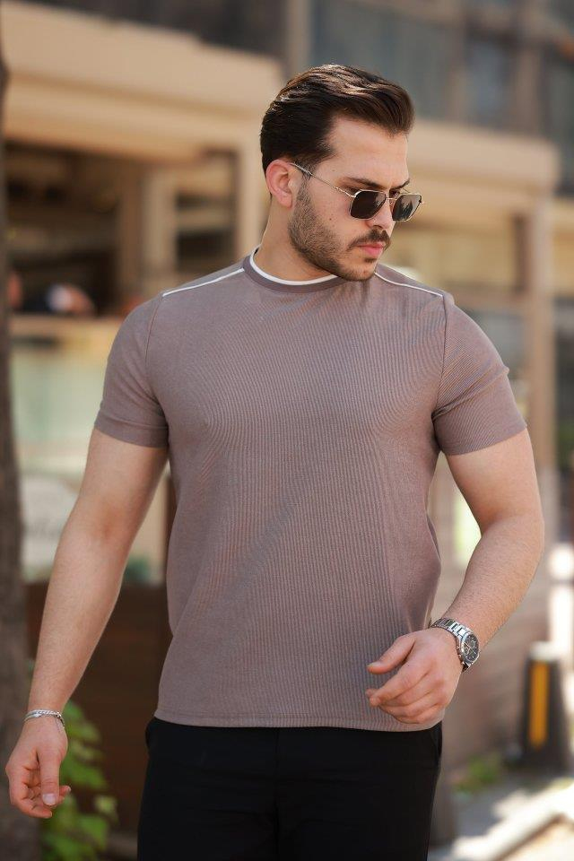 Erkek Omuzlar çizgi Detaylı Kısa Kollu T-shirt