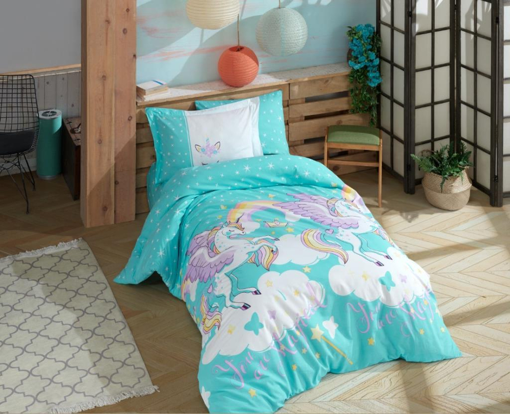 Hobby Tek Kişilik Poplin Nevresim Takımı Magical Aqua