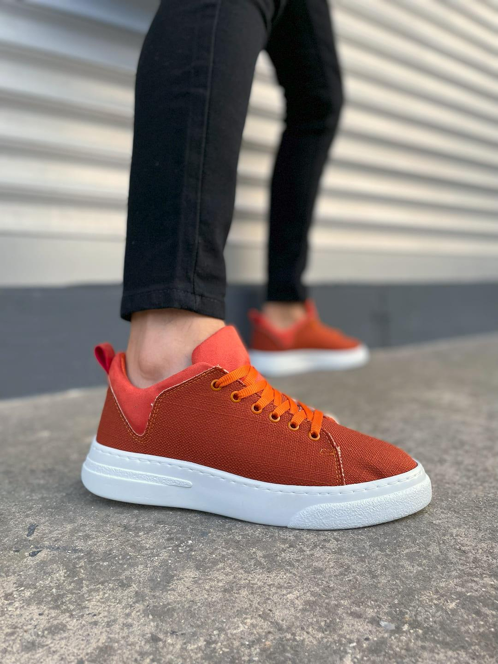 JY204 Flex Bağcıklı Keten Kumaş Erkek Günlük Sneaker Ayakkabı KBT - Turuncu