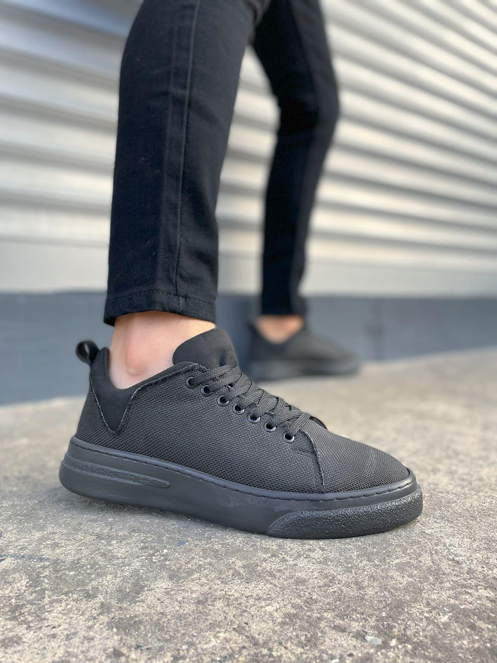 JY204 Flex Bağcıklı Keten Kumaş Erkek Günlük Sneaker Ayakkabı KST - Siyah