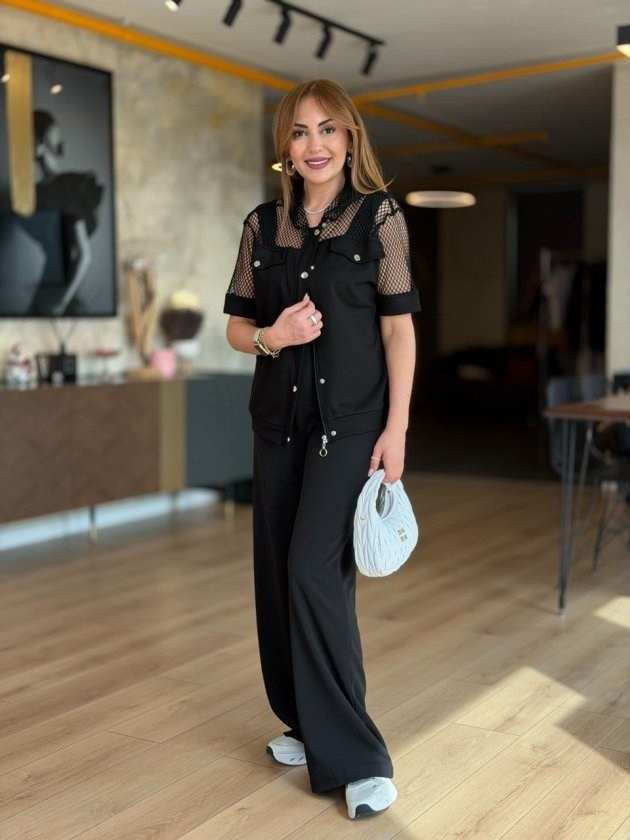 Kadın Fileli Kapüşonlu Modal Ceket