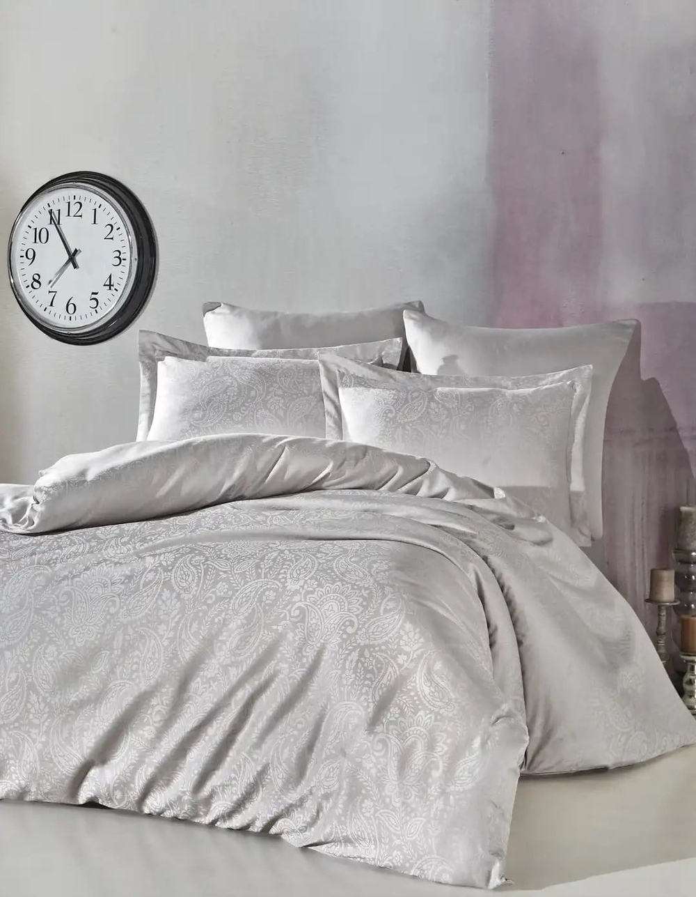 Şaheser Home Collection Jakarlı Saten Çift Kişilik Nevresim Takımı Lucio A.Gri