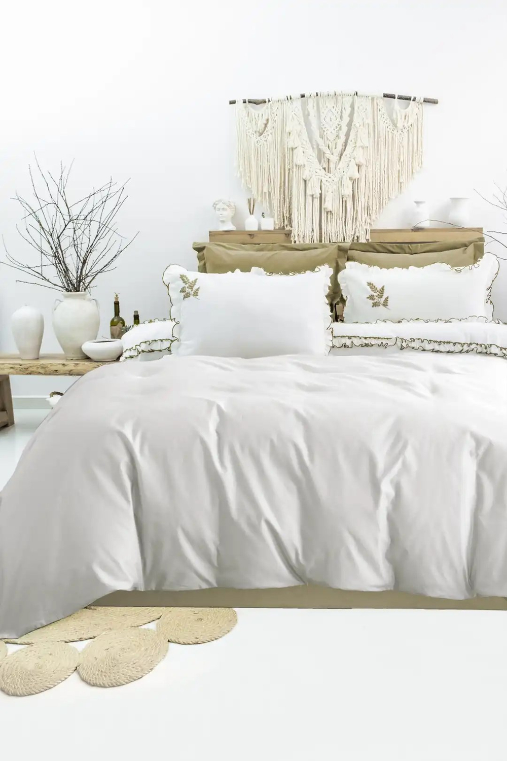 Şaheser Home Collection Nakışlı Çift Kişilik Nevresim Takımı Nova Haki
