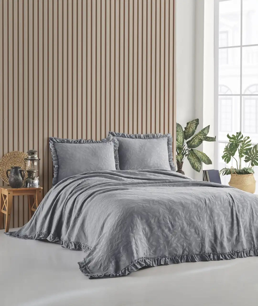 Şaheser Home Collection Yatak Örtüsü Çift Kişilik İlda Gri