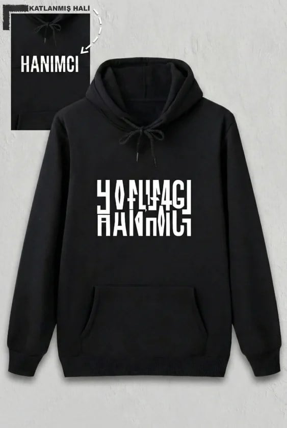 Sevgililer Günü Hanımcı Hediye Baskılı Oversize Kapüşonlu Sweatshirt - Siya