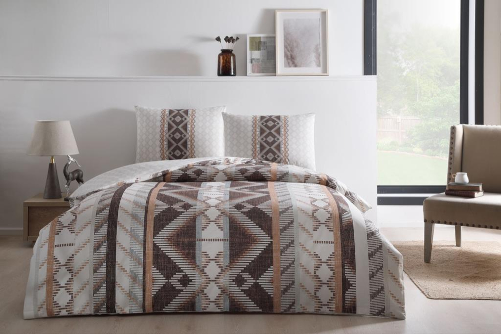 Taç Çift Kişilik Ranforce Nevresim Takımı Ferlin Kahve