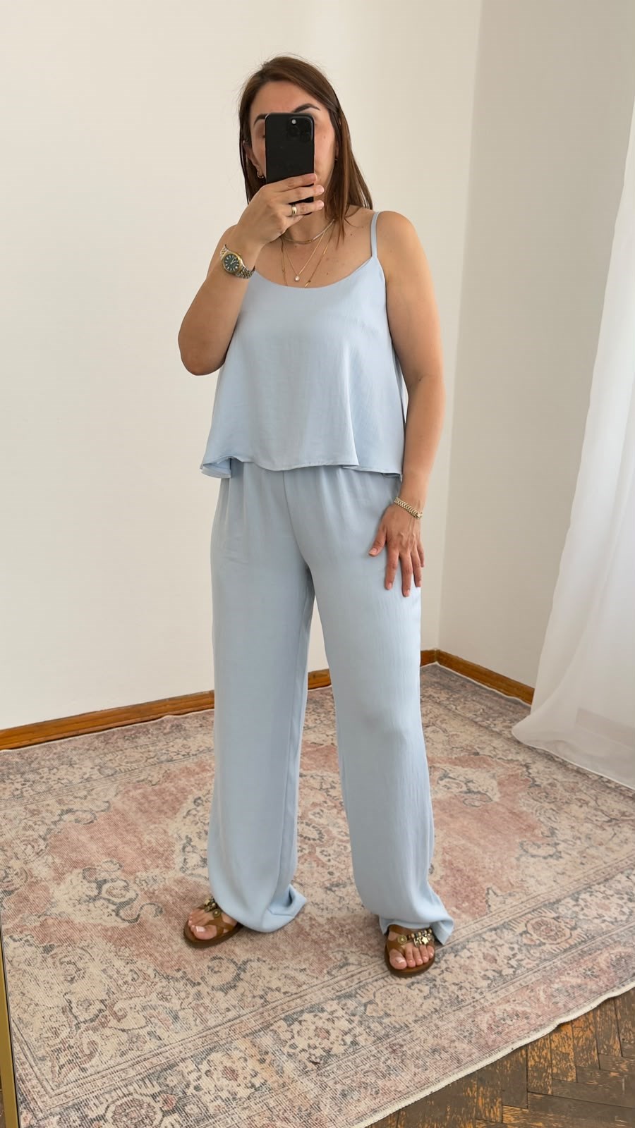 Askılı Bluz Pantolon Takım Mavi Perry