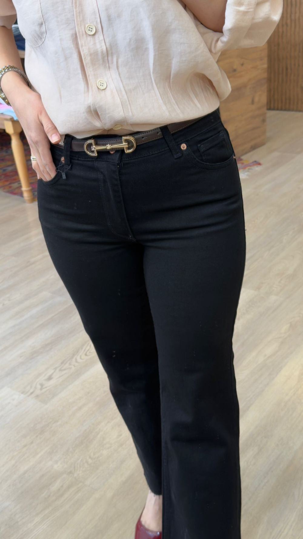 Boyfit Kesik Paça Pantolon Tintli Siyah