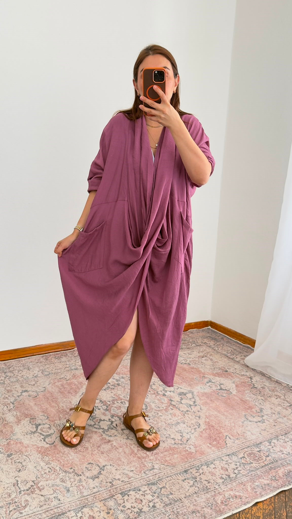 Cepli Düz Keten Tunik – Lila