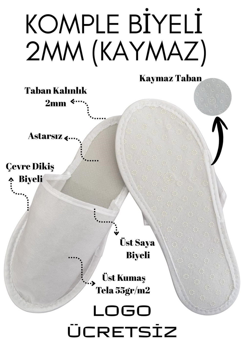 Astarsız 2mm Komple Biyeli  Kaymaz Taban Tek Kullanımlık Terlik T005-K