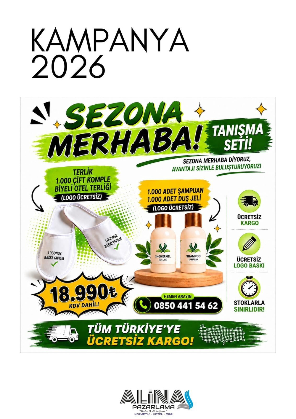 Sezona Merhaba Tanışma Seti 1.000 Çift Logolu Terlik - 1.000 Adet 35ml Şampuan - 1.000 Adet Duş Jeli