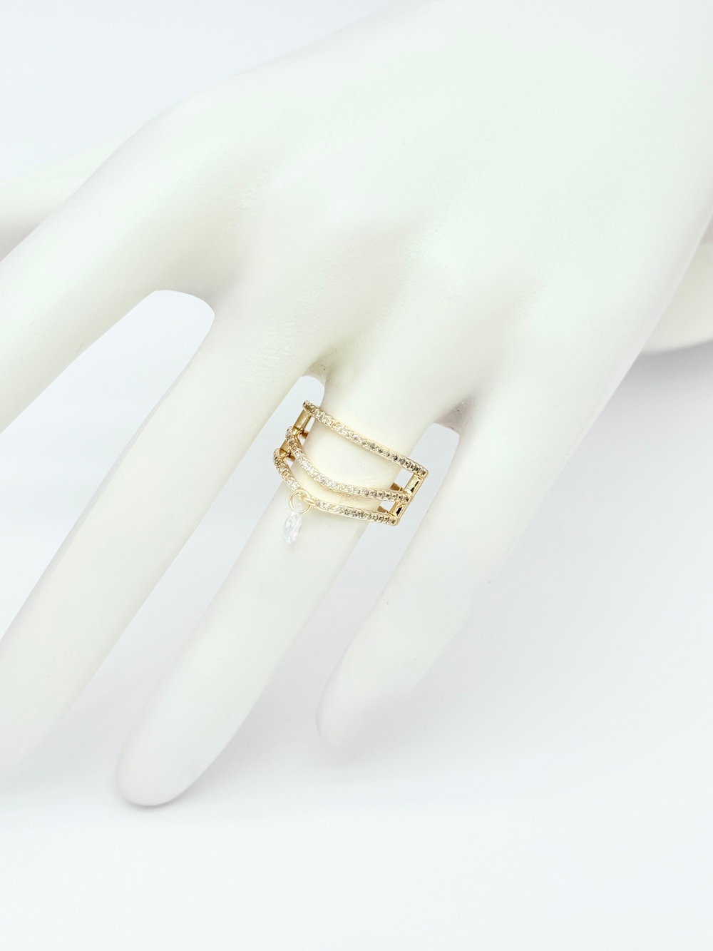 Gold Zirkon Sallantılı Taşlı Yüzük