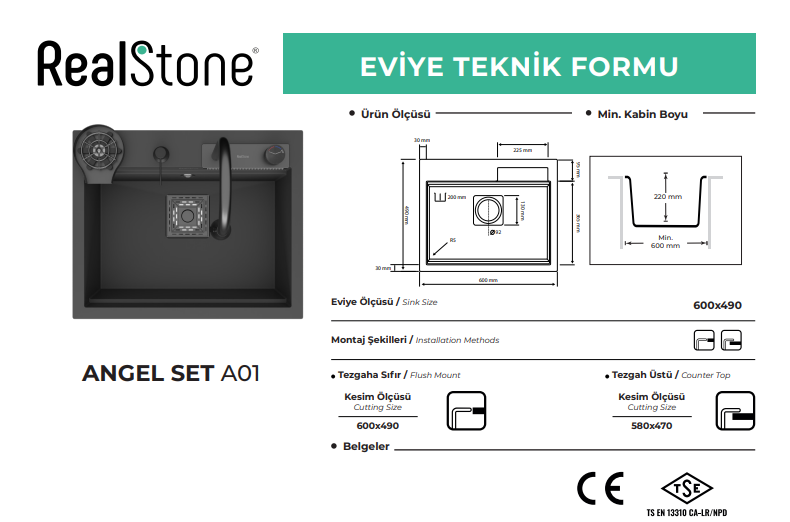 Realstone Angel Granit Akıllı Eviye