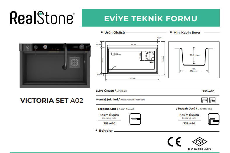 RealStone Victoria Granit Akıllı Eviye