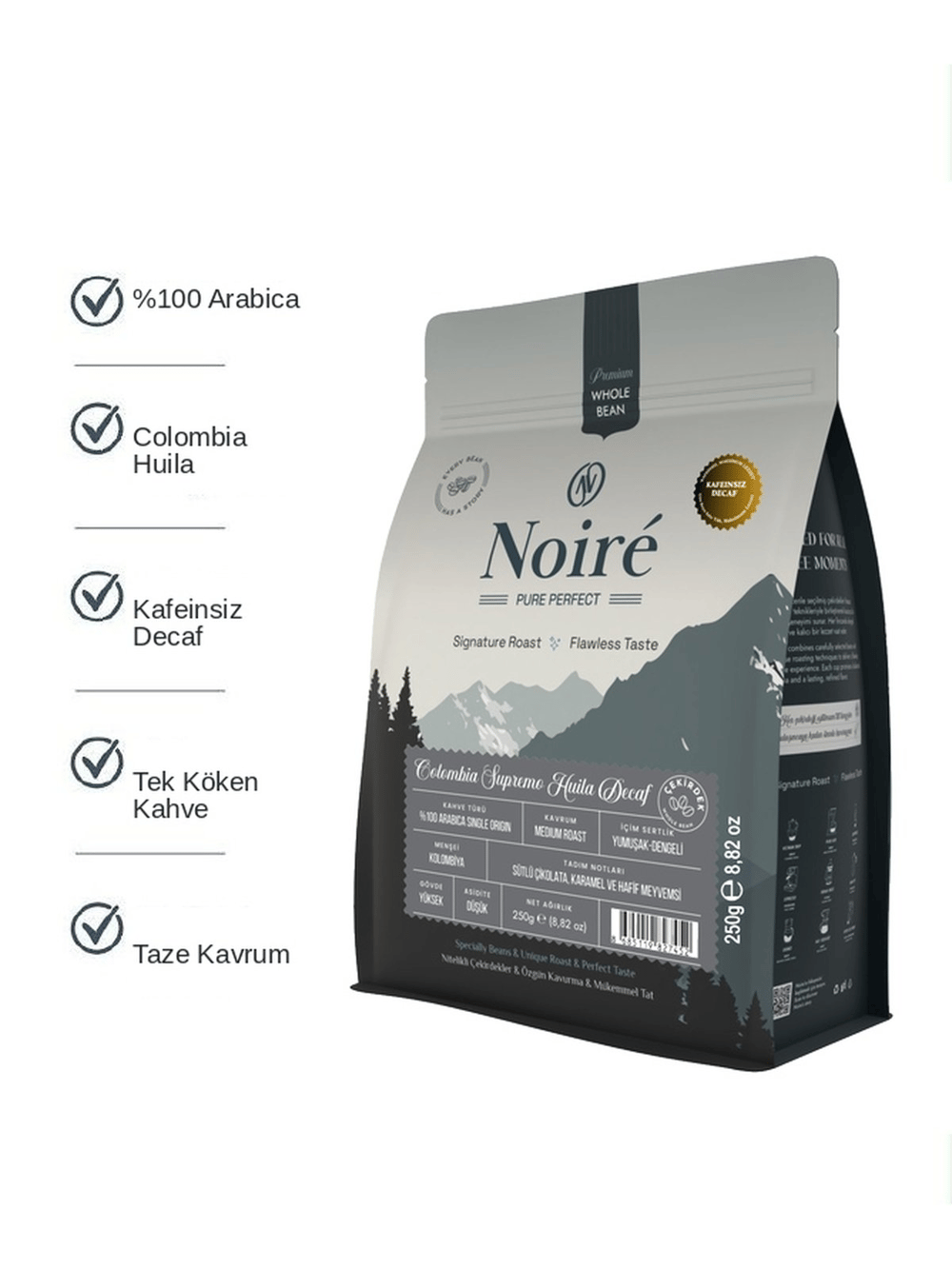 

Colombia Supremo Huila Kafeinsiz Decaf Çekirdek Kahve %100 Arabica 250 g