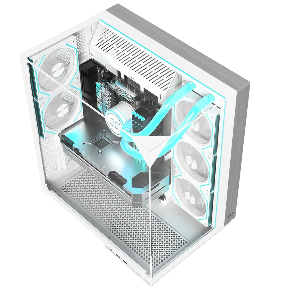 POWERBOOST PB-A100W ECLIPSE 8*ARGB FAN TRIPLE TEMPERLİ CAM TYPE-C MidTOWER AHŞAP SEAVIEW ATX BEYAZ OYUNCU KASASI
