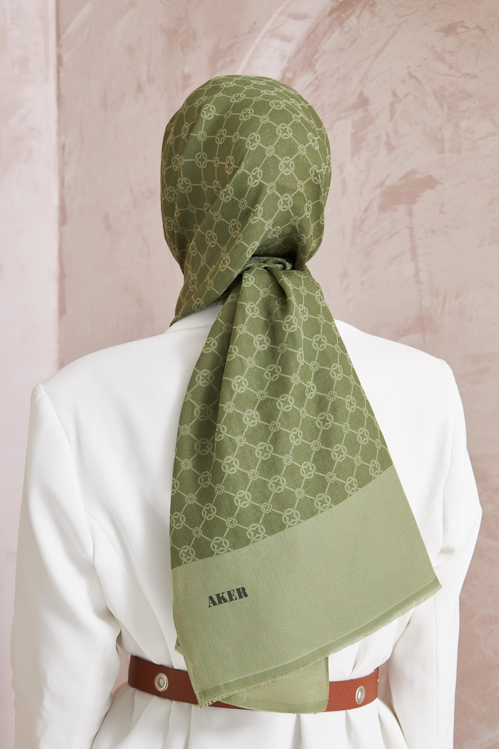 Aker Elegance Monogram Şal - Keten Yeşili 952