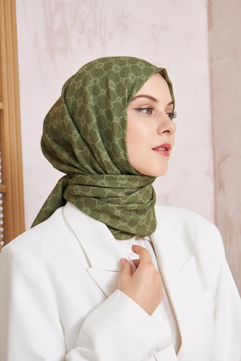 Aker Elegance Monogram Şal - Keten Yeşili 952