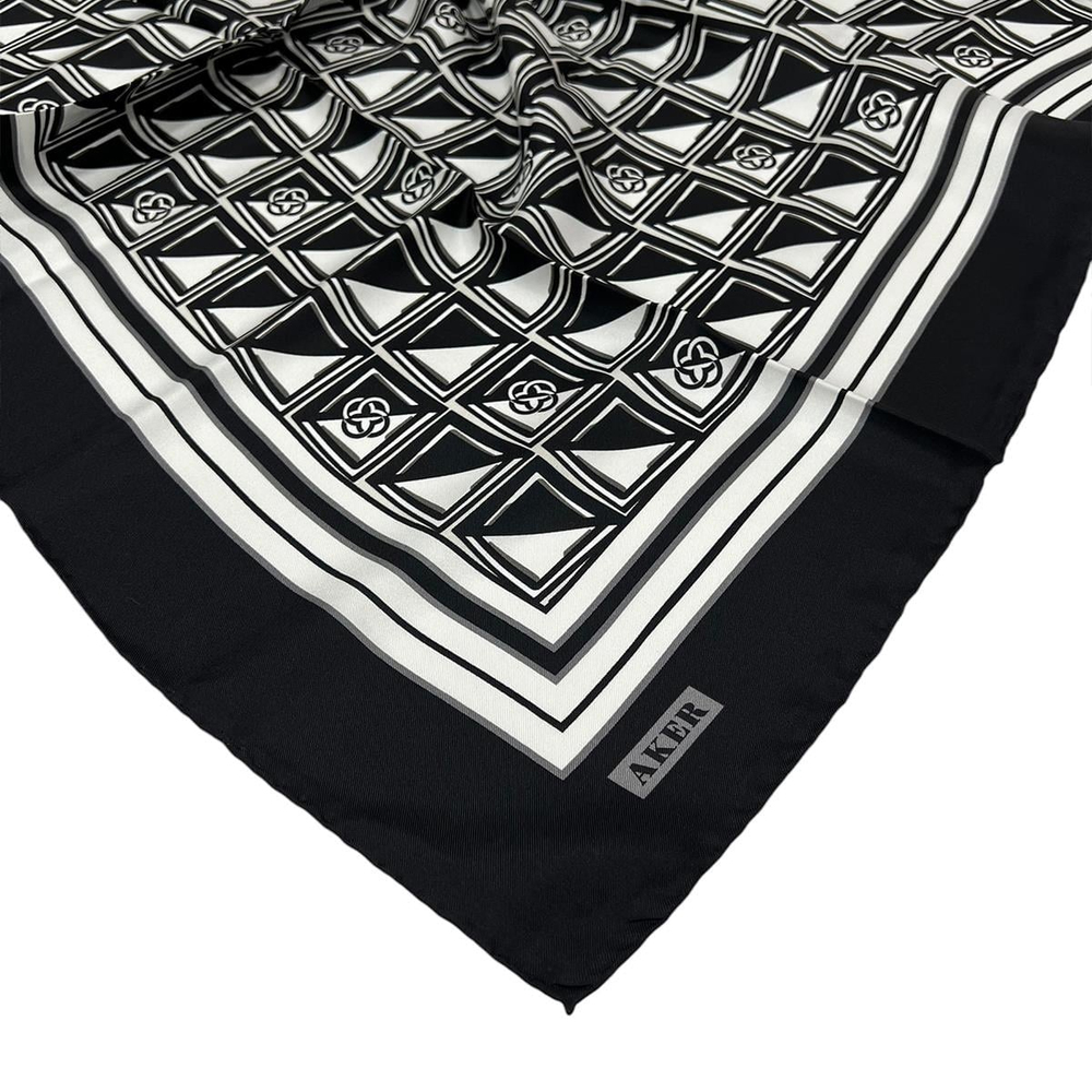 Aker İpek Eşarp - 8968713-912 Siyah Ekru Twill