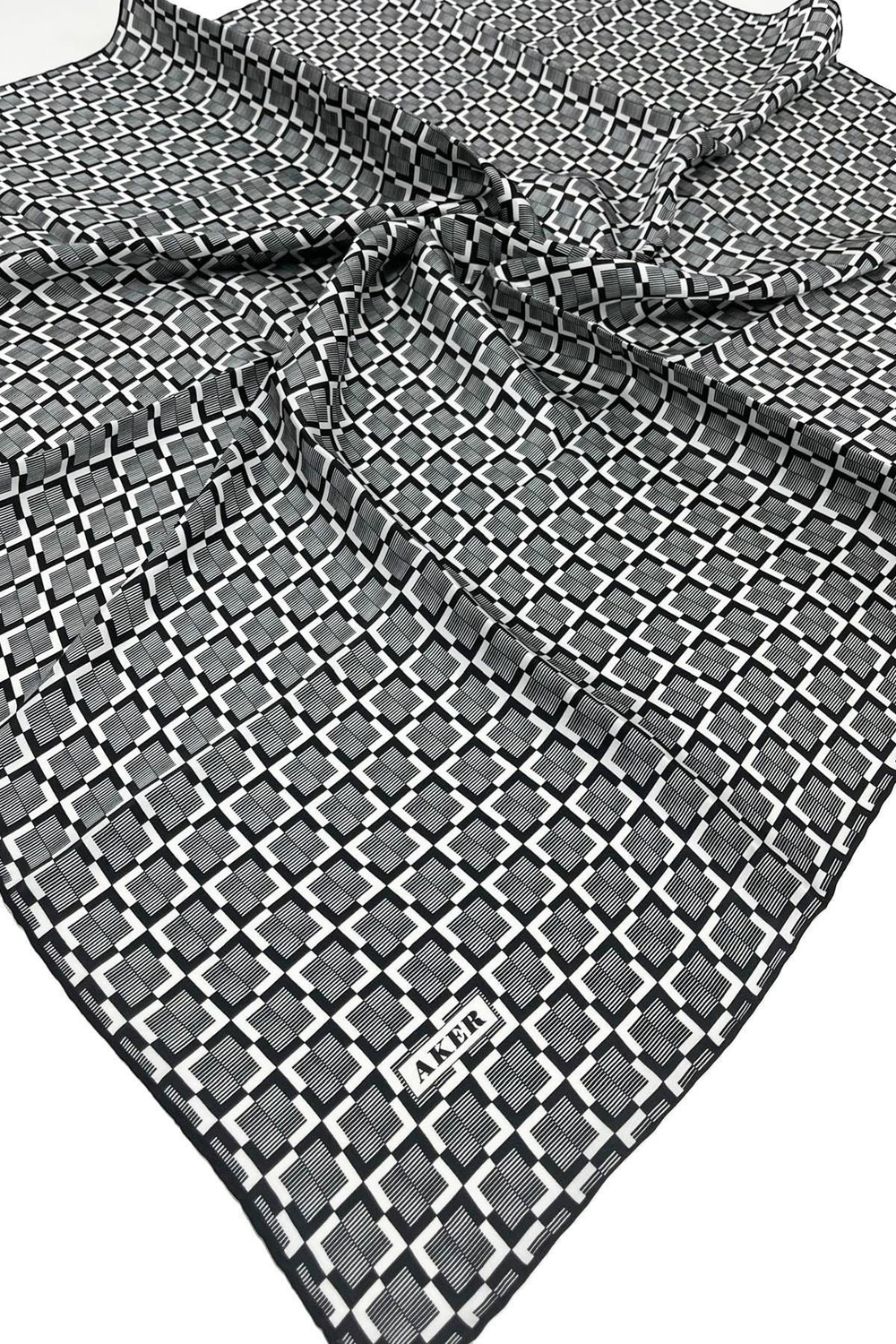 Aker İpek Eşarp - 8975713-912 Siyah Beyaz Twill
