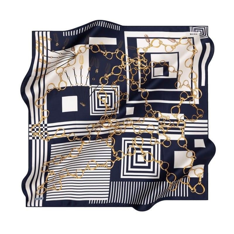 Aker İpek Eşarp - 8992713-921 Lacivert Ekru Twill