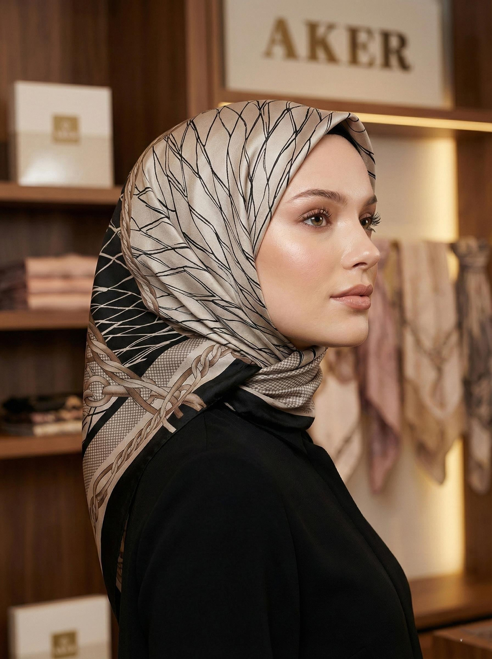 Aker İpek Eşarp - 9041701-314 Vizon Sura