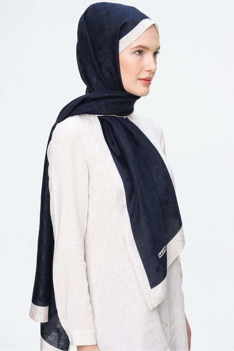 Aker Koza Şal - Lacivert Ekru 921