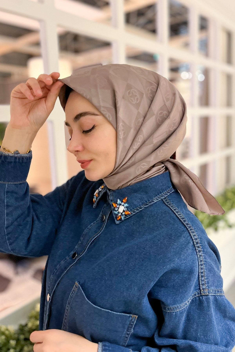 Aker Monogram Dama Eşarp - Sütlü Kahve 981