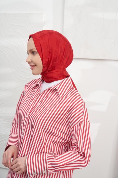 Armanda Jakarlı Şal - Kazayağı Desenli - Kırmızı