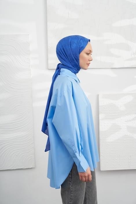 Armanda Jakarlı Şal - Kazayağı Desenli - Saks