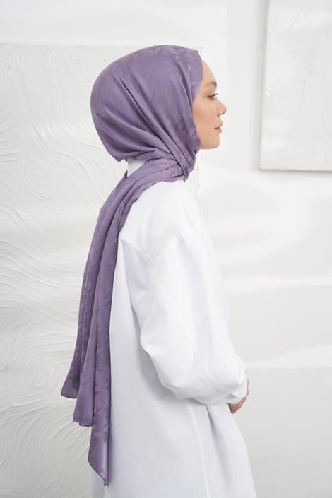 Armanda Jakarlı Şal - Kazayağı Desenli - Leylak