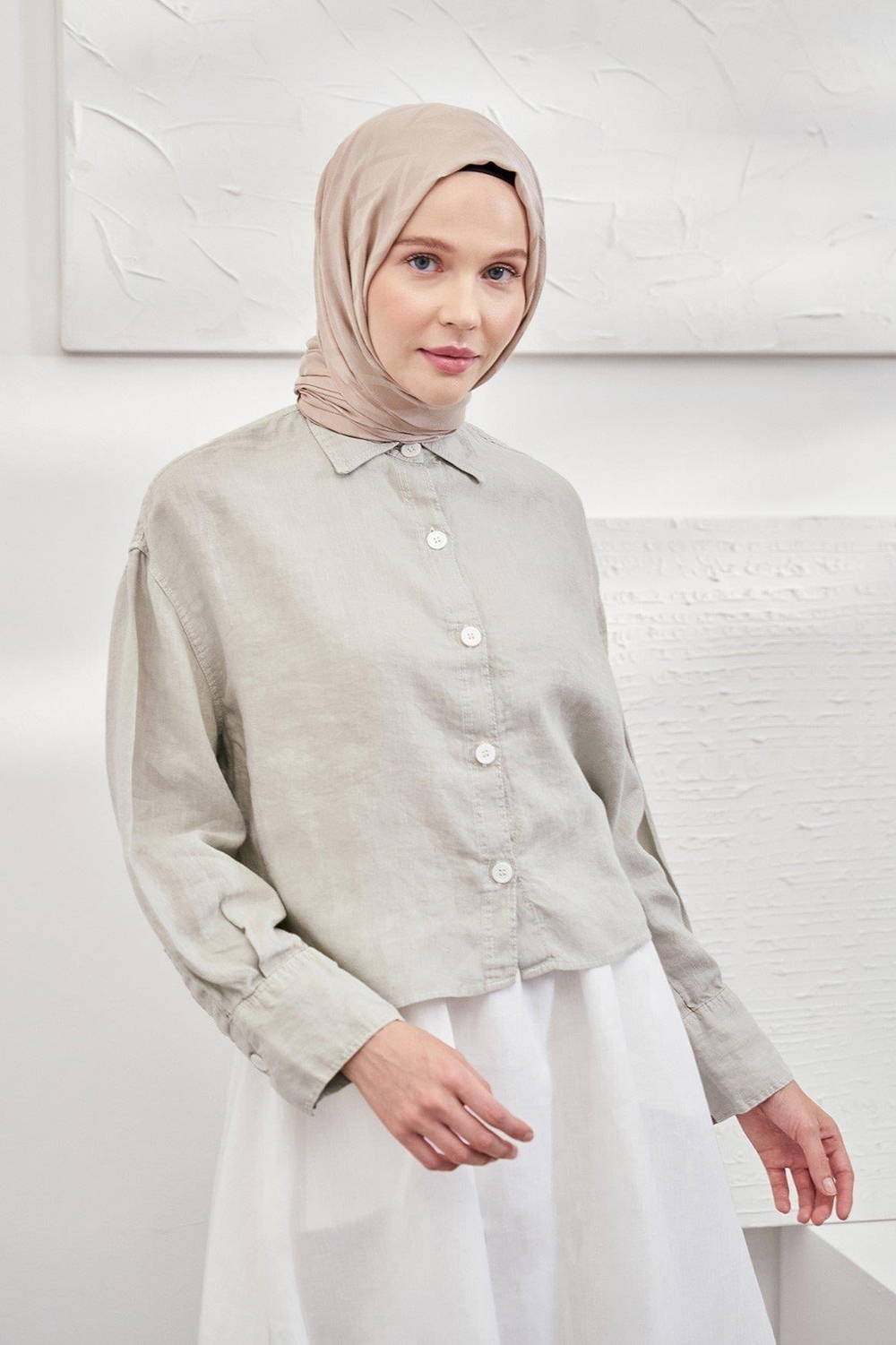 Armanda Jakarlı Şal - Zigzag Desenli - Vizon