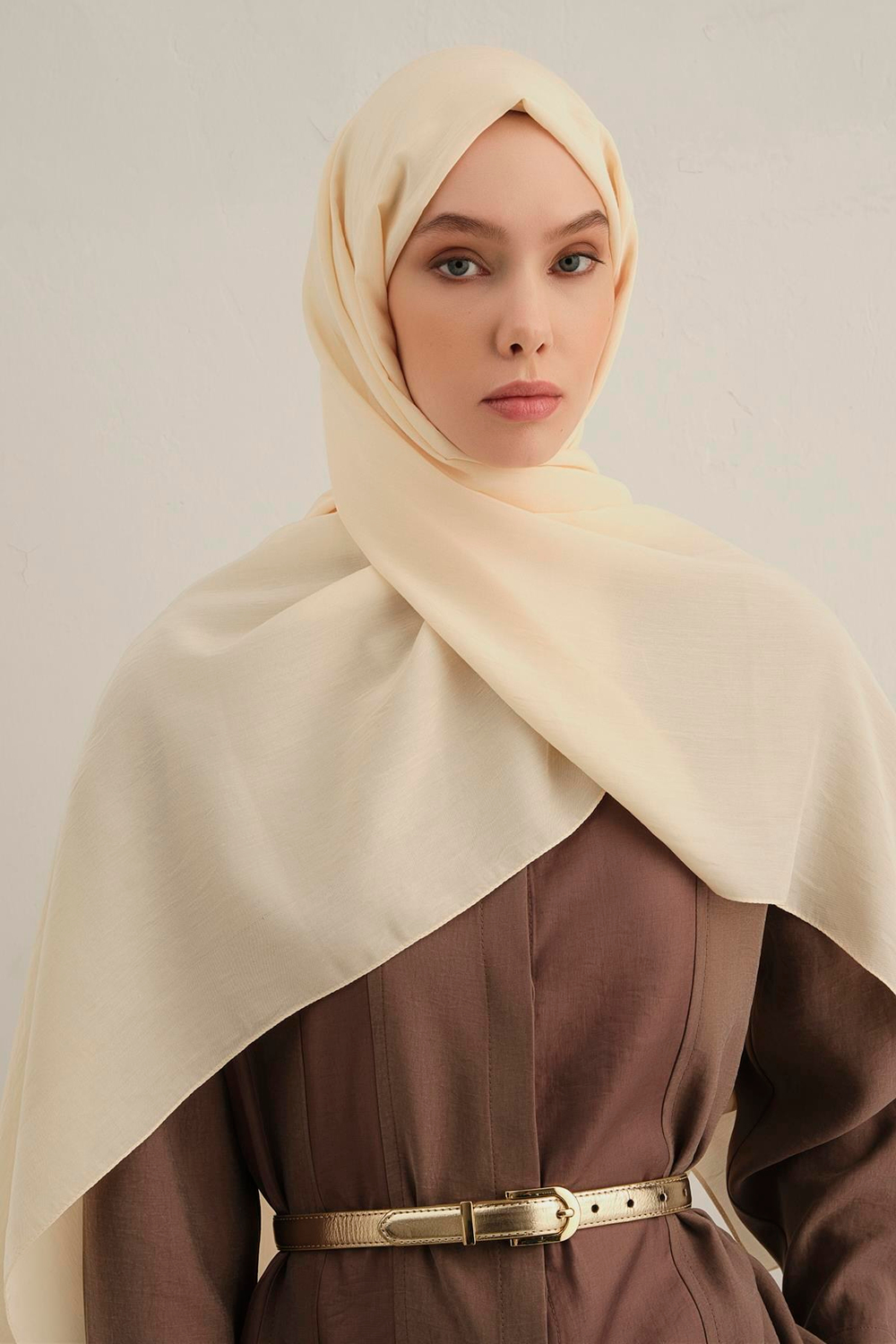 Armine Düz Lyocell Şal - Krem 60