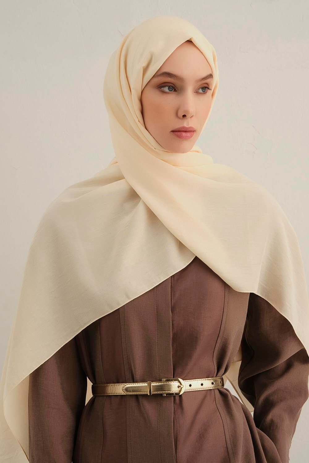 Armine Düz Lyocell Şal - Krem 60
