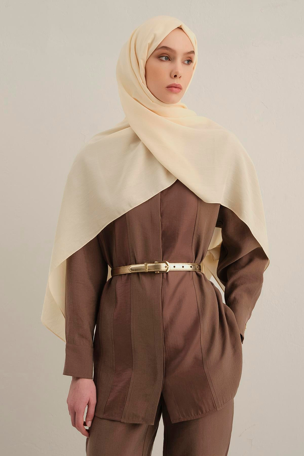 Armine Düz Lyocell Şal - Krem 60