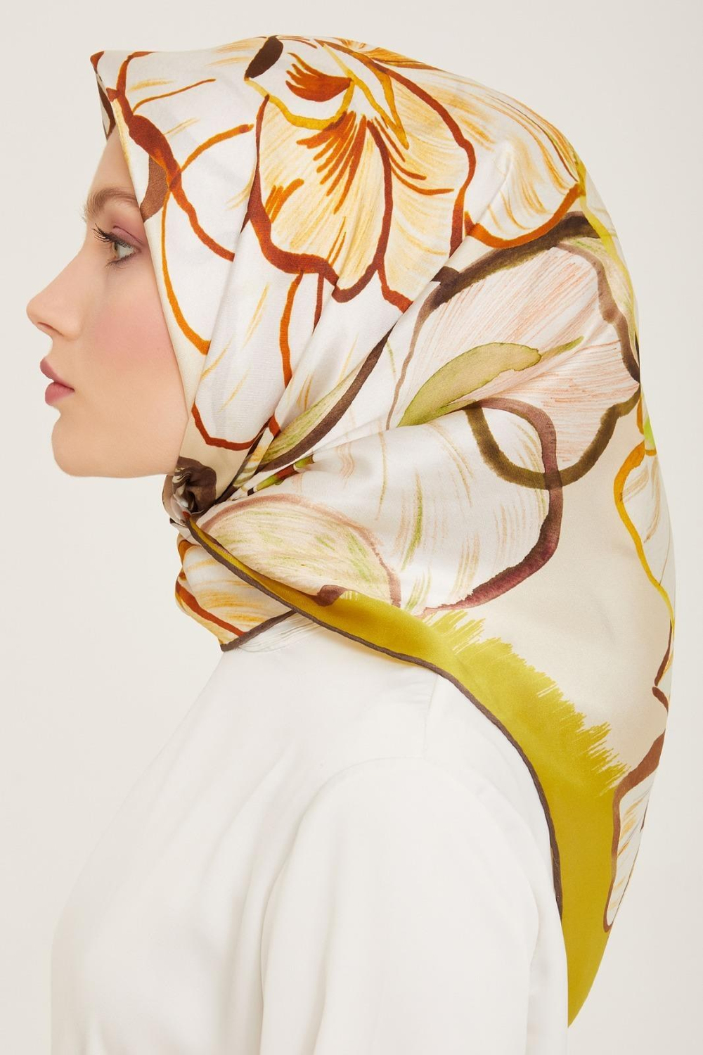 Armine İpek Eşarp 2024 Yaz - 9110-34 Yağ Yeşili Twill