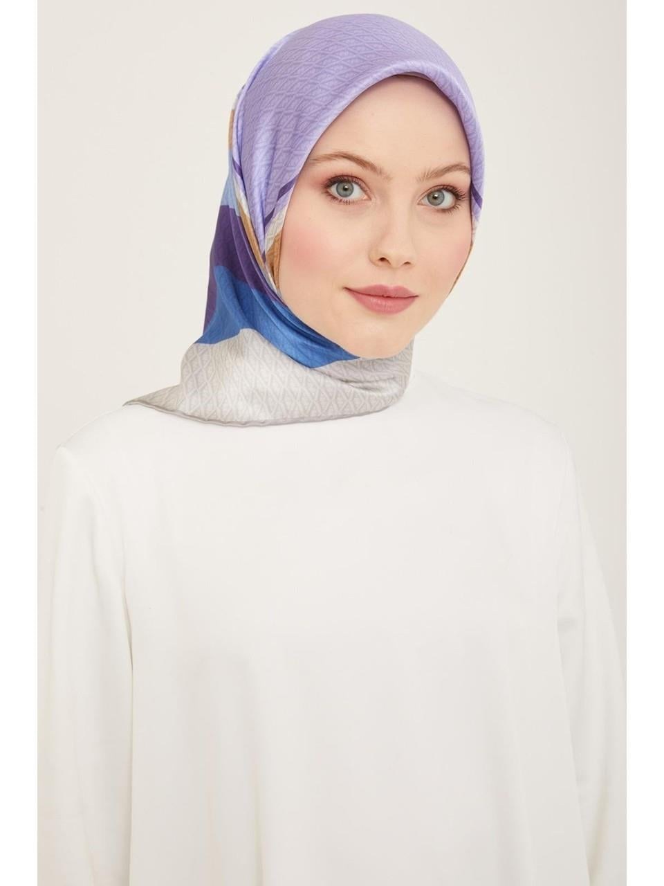 Armine İpek Eşarp 2024 Yaz - 9111-34 Gri Mor Twill