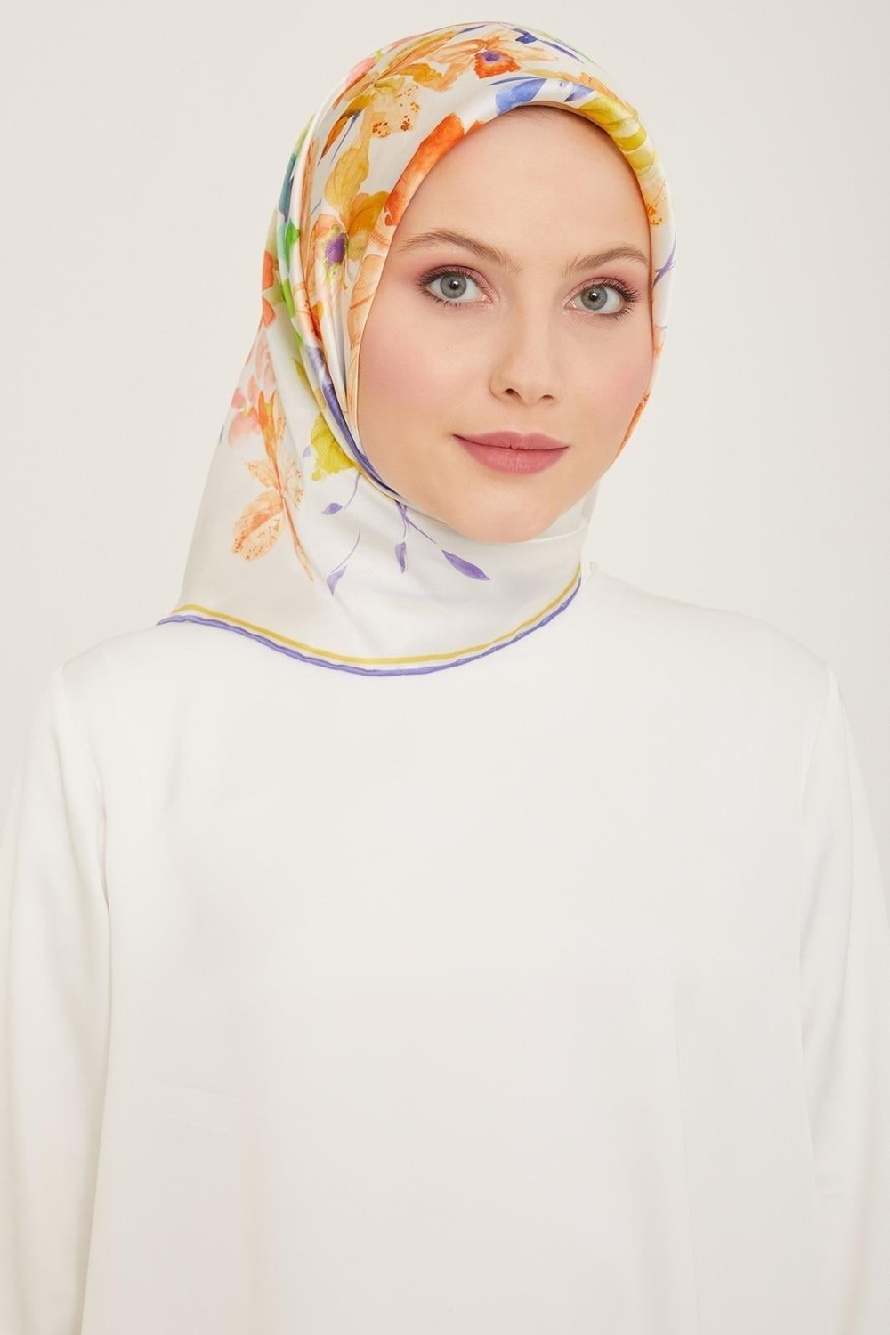 Armine İpek Eşarp 2024 Yaz - 9127-03 Beyaz Mor Sura