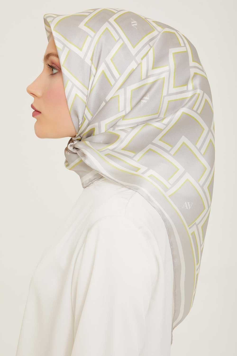 Armine İpek Eşarp 2024 Yaz - 9132-55 Gri Yeşil Twill