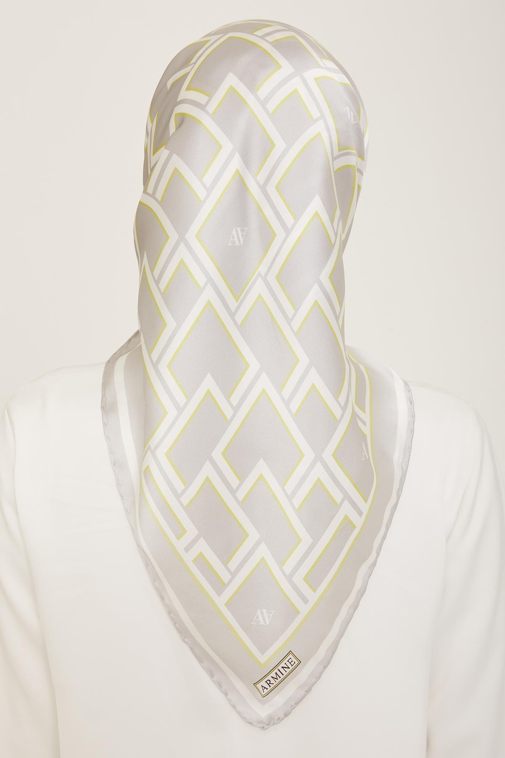 Armine İpek Eşarp 2024 Yaz - 9132-55 Gri Yeşil Twill