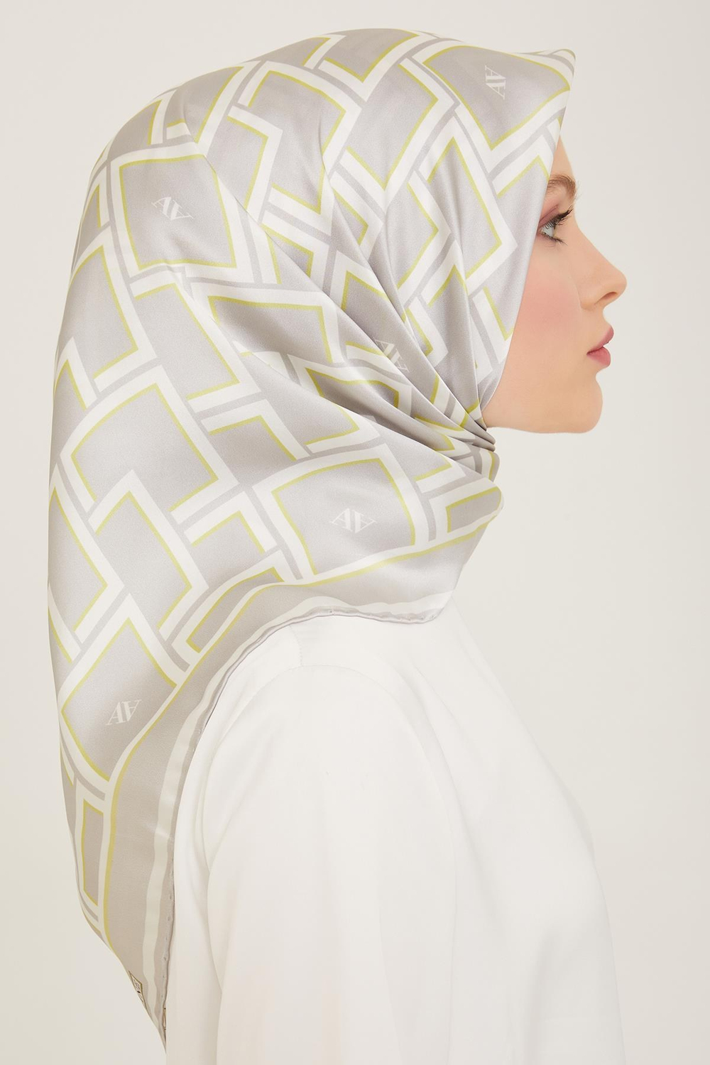 Armine İpek Eşarp 2024 Yaz - 9132-55 Gri Yeşil Twill